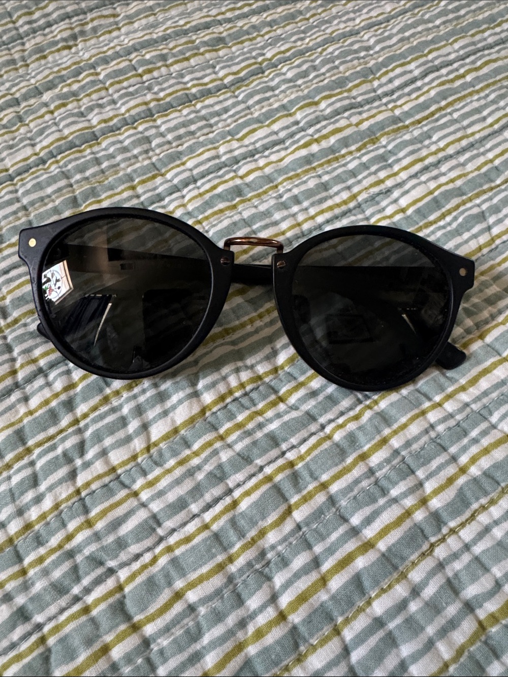 Women’s Black Round Sunglasses with Gold Bridge